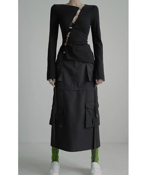Asymmetric Cut-Out Hook Cardigan